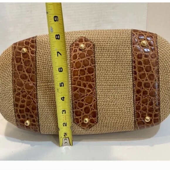 Eric Javits New York Tan Raffia & Leather Reptile Print Shoulder Bag - Picture 8 of 10